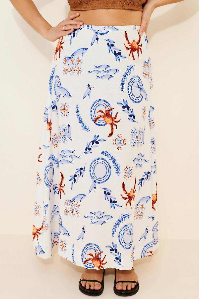 Eloquii Printed Linen Blend Maxi Skirt