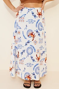 Eloquii Printed Linen Blend Maxi Skirt