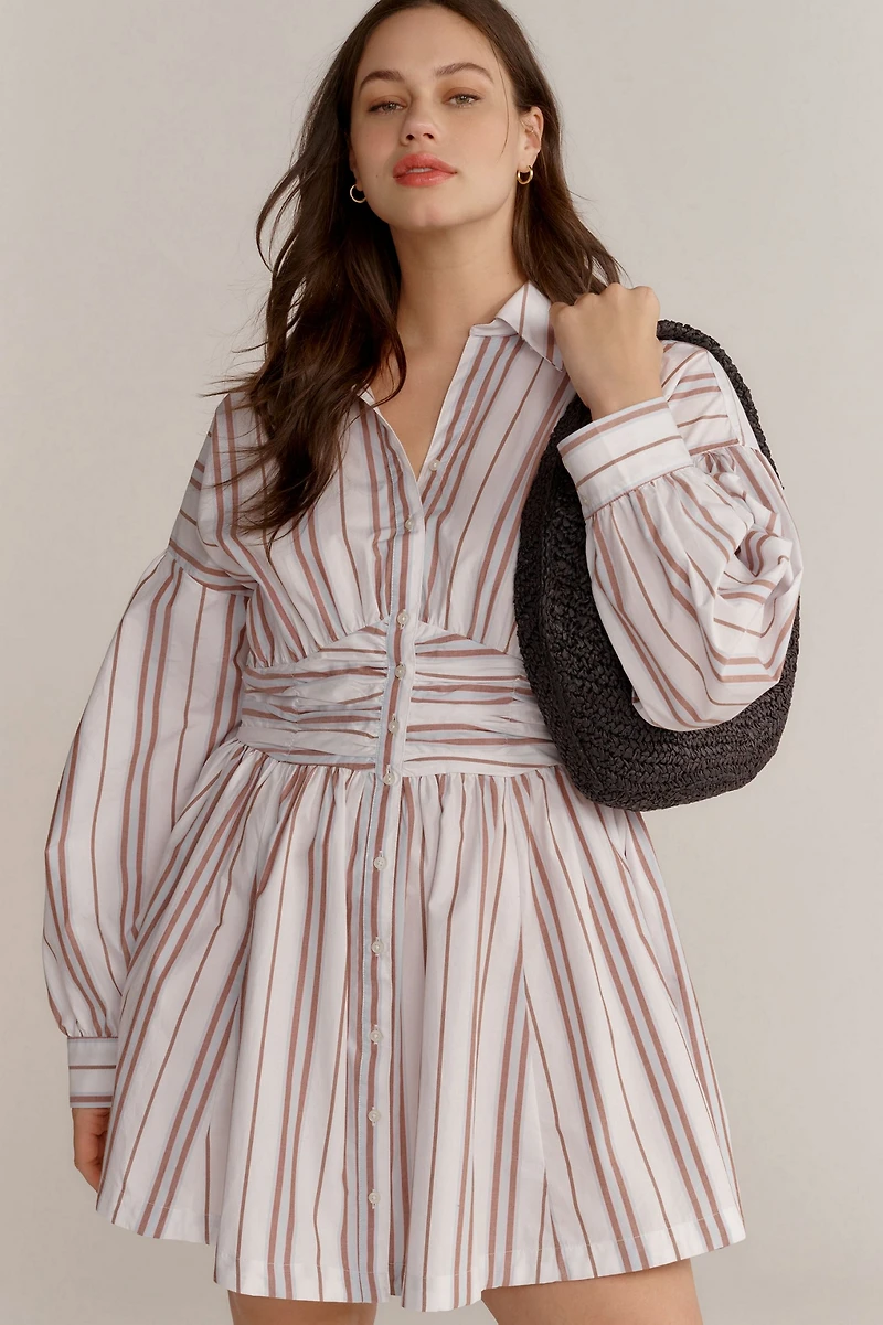 Long-Sleeve Collared A-Line Mini Dress