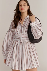 Long-Sleeve Collared A-Line Mini Dress
