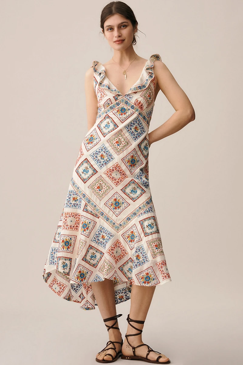 Sleeveless Ruffled V-Neck Midi Dress