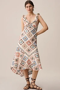 Sleeveless Ruffled V-Neck Midi Dress