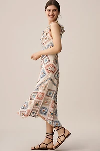 Sleeveless Ruffled V-Neck Midi Dress