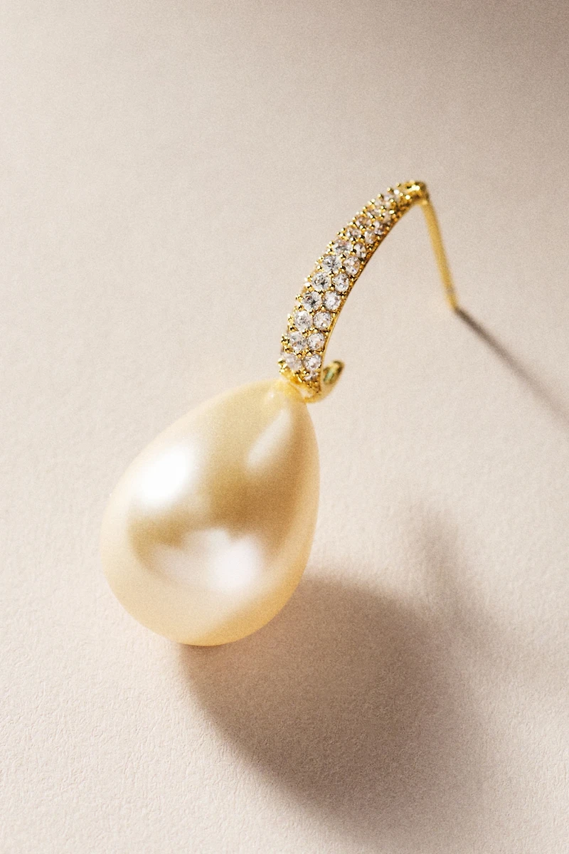 By Adina Eden Pave Teardrop Pearl Hoop Earrings