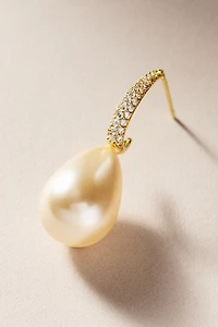 By Adina Eden Pave Teardrop Pearl Hoop Earrings