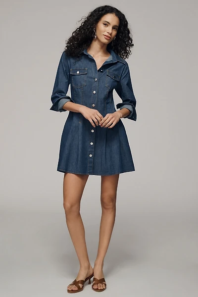 Exquise Long-Sleeve Waisted Denim Shirt Dress