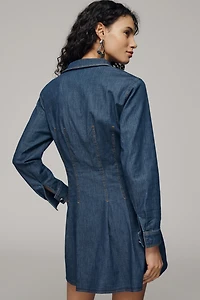 Exquise Long-Sleeve Waisted Denim Shirt Dress