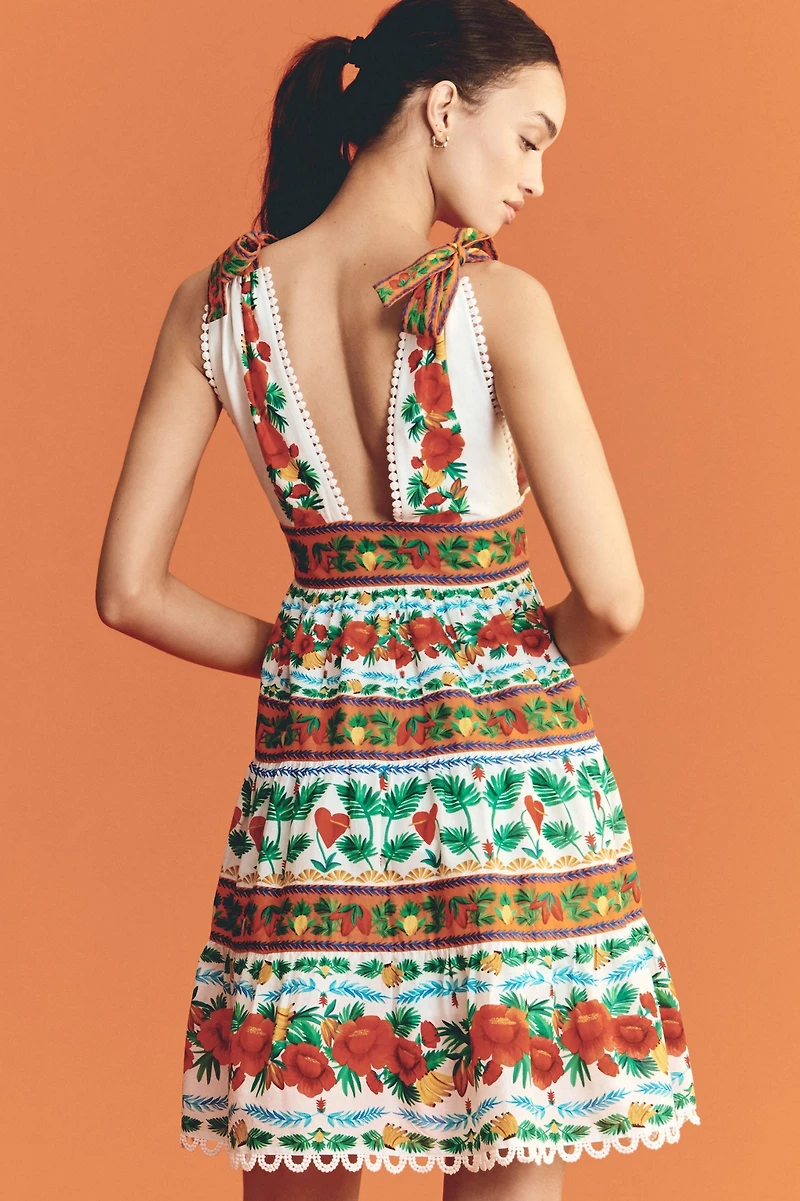 FARM Rio V-Neck Tiered Mini Dress