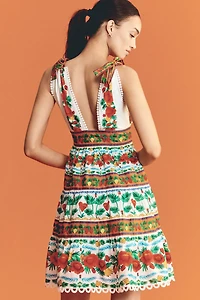 FARM Rio V-Neck Tiered Mini Dress