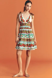 FARM Rio V-Neck Tiered Mini Dress