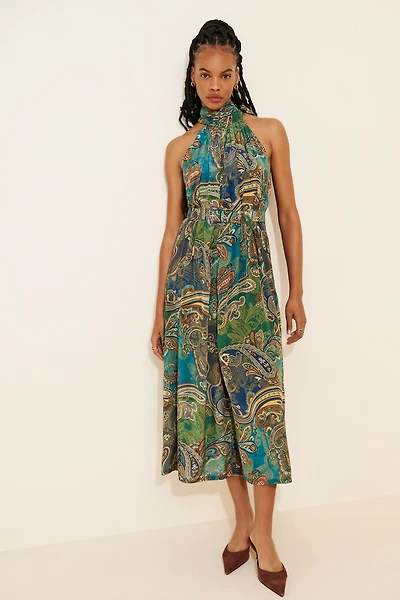 Ollari Paisley Halter Jumpsuit