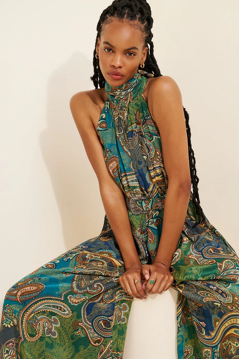 Ollari Paisley Halter Jumpsuit