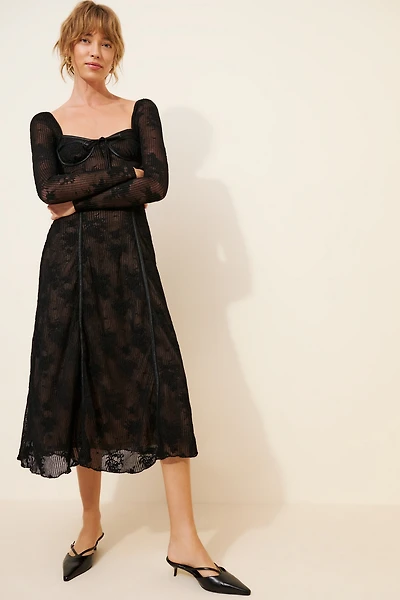 Moon River Long Sleeve Sheer Corset Midi Dress