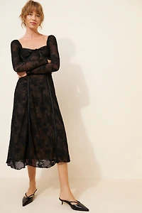 Moon River Long Sleeve Sheer Corset Midi Dress