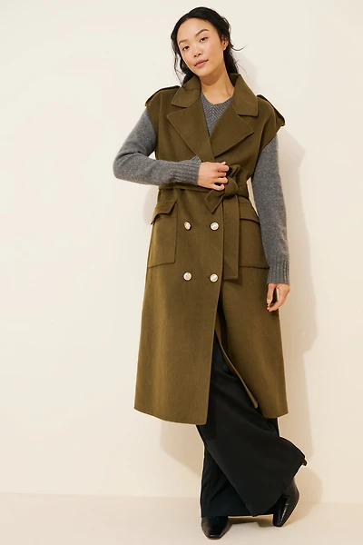 Wool Blend Long Military Vest