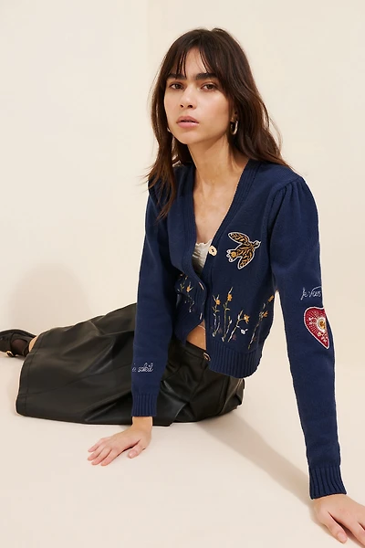 Maeve Embellished V-Neck Cardigan Sweater