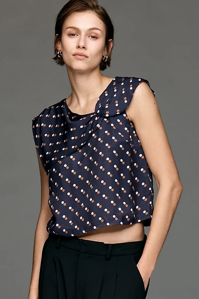 Maeve Sleeveless Draped Asymmetric Top