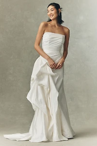 Watters Monroe Strapless Ruffled Column Wedding Gown
