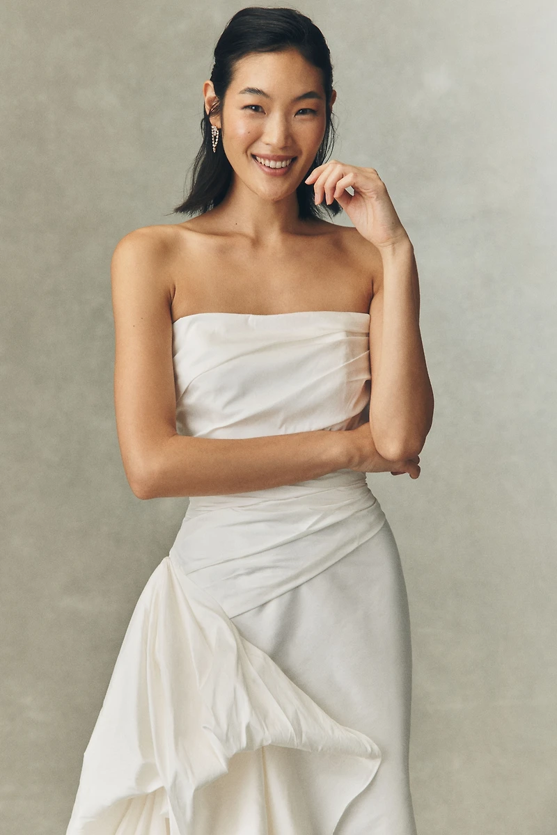 Watters Monroe Strapless Ruffled Column Wedding Gown