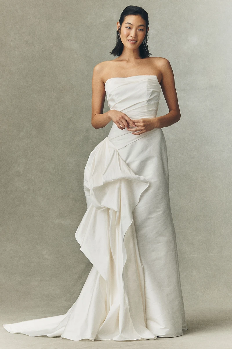 Watters Monroe Strapless Ruffled Column Wedding Gown