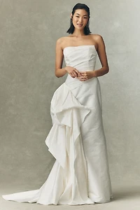 Watters Monroe Strapless Ruffled Column Wedding Gown