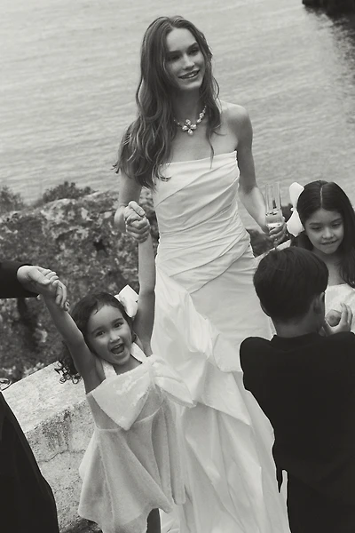 Watters Monroe Strapless Ruffled Column Wedding Gown