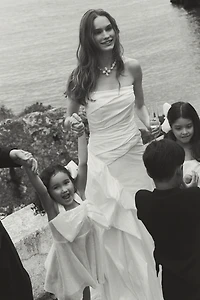 Watters Monroe Strapless Ruffled Column Wedding Gown