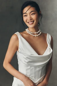 Watters Amaryliss Cowled Satin Column Wedding Gown