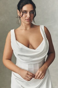 Watters Amaryliss Cowled Satin Column Wedding Gown