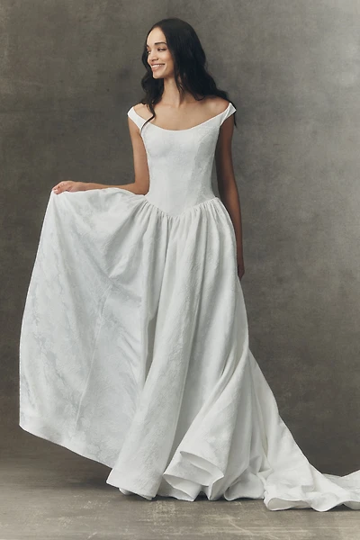 Watters Stella Off-Shoulder Basque-Waist Wedding Gown