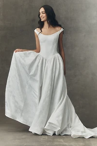 Watters Stella Off-Shoulder Basque-Waist Wedding Gown