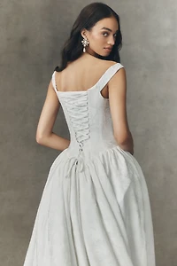 Watters Stella Off-Shoulder Basque-Waist Wedding Gown
