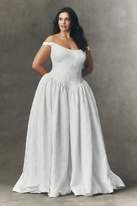 Watters Stella Off-Shoulder Basque-Waist Wedding Gown