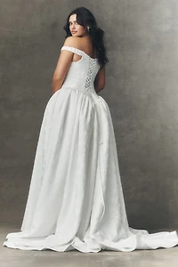 Watters Stella Off-Shoulder Basque-Waist Wedding Gown