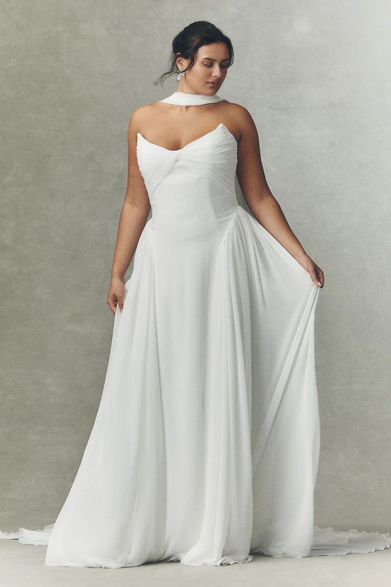 Jenny by Yoo Shiloh Strapless Chiffon Wedding Gown