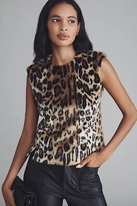 Anna Sui Faux Leopard Sleeveless Wool Blend Top