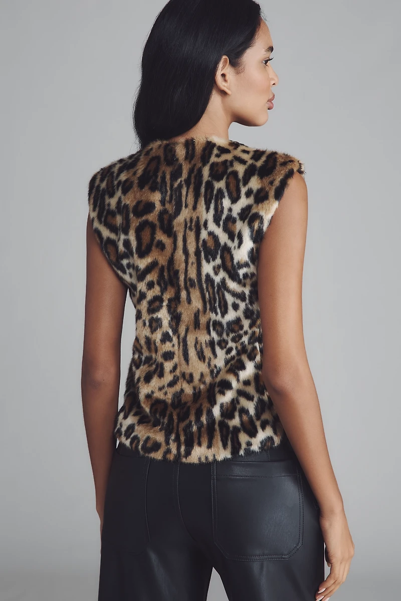 Anna Sui Faux Leopard Sleeveless Wool Blend Top