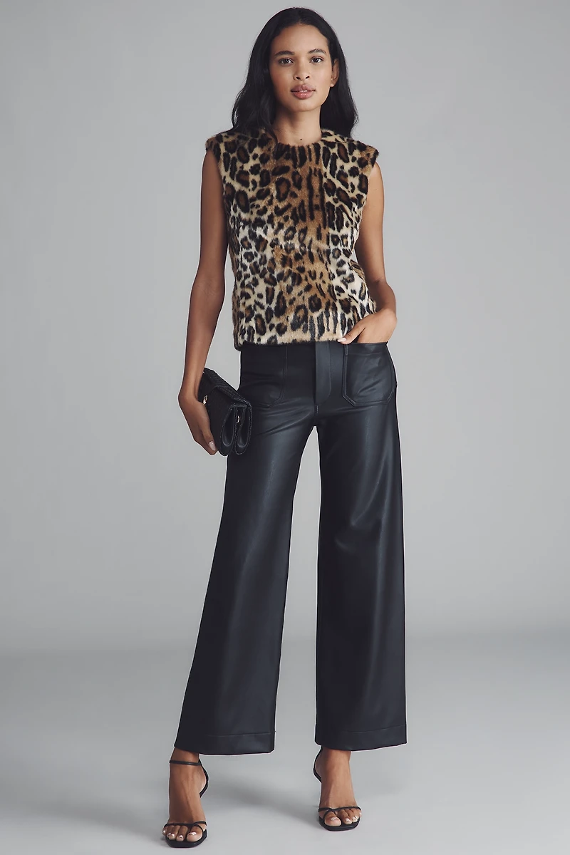 Anna Sui Faux Leopard Sleeveless Wool Blend Top