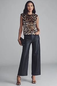Anna Sui Faux Leopard Sleeveless Wool Blend Top