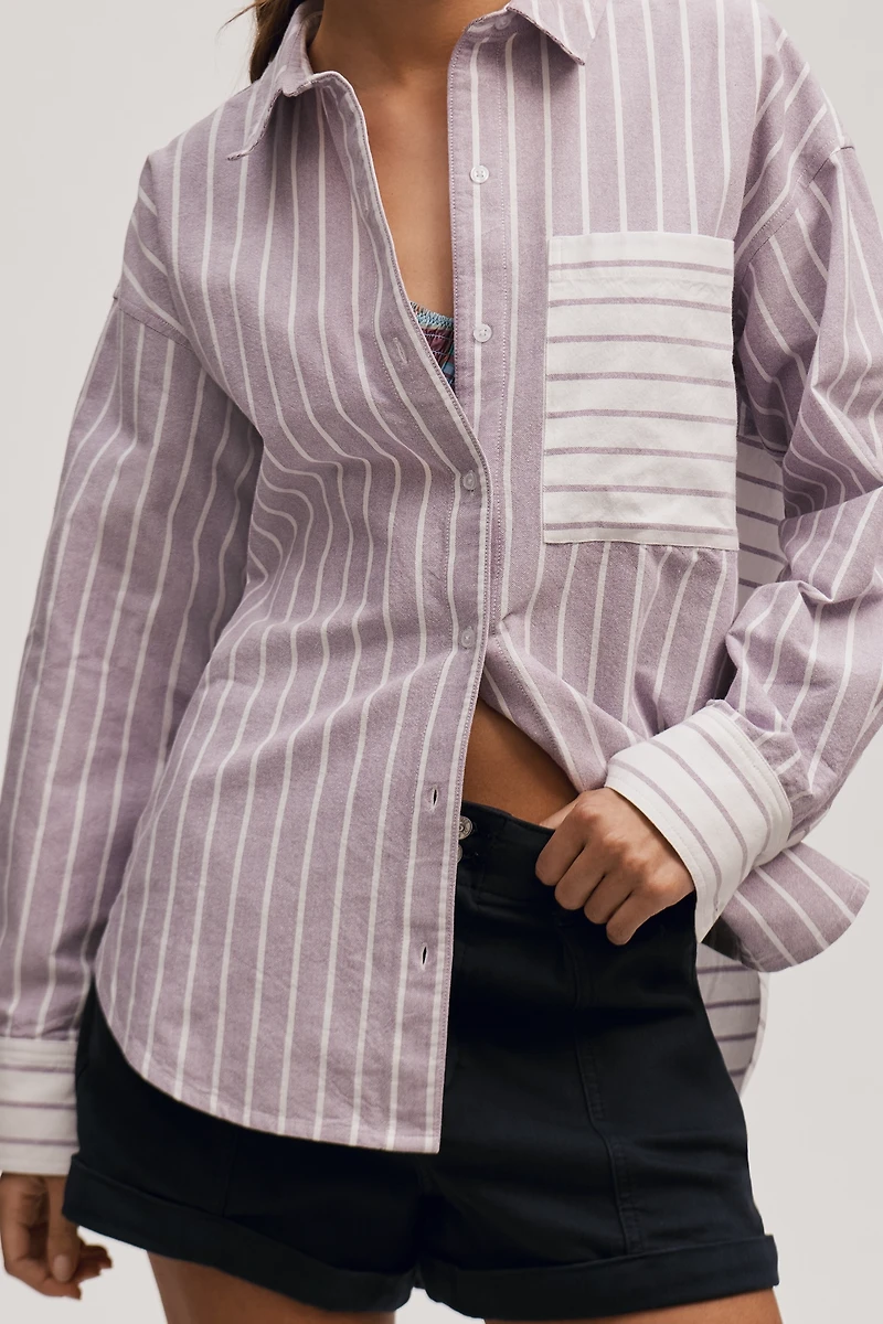 Maeve Long-Sleeve Oxford Mixed Stripe Buttondown Shirt
