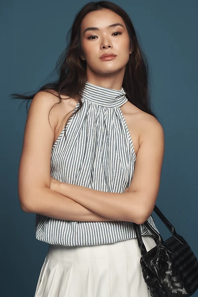 Bishop + Young High-Neck Sleeveless Wrap-Tie Blouse