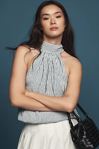 Bishop + Young High-Neck Sleeveless Wrap-Tie Blouse