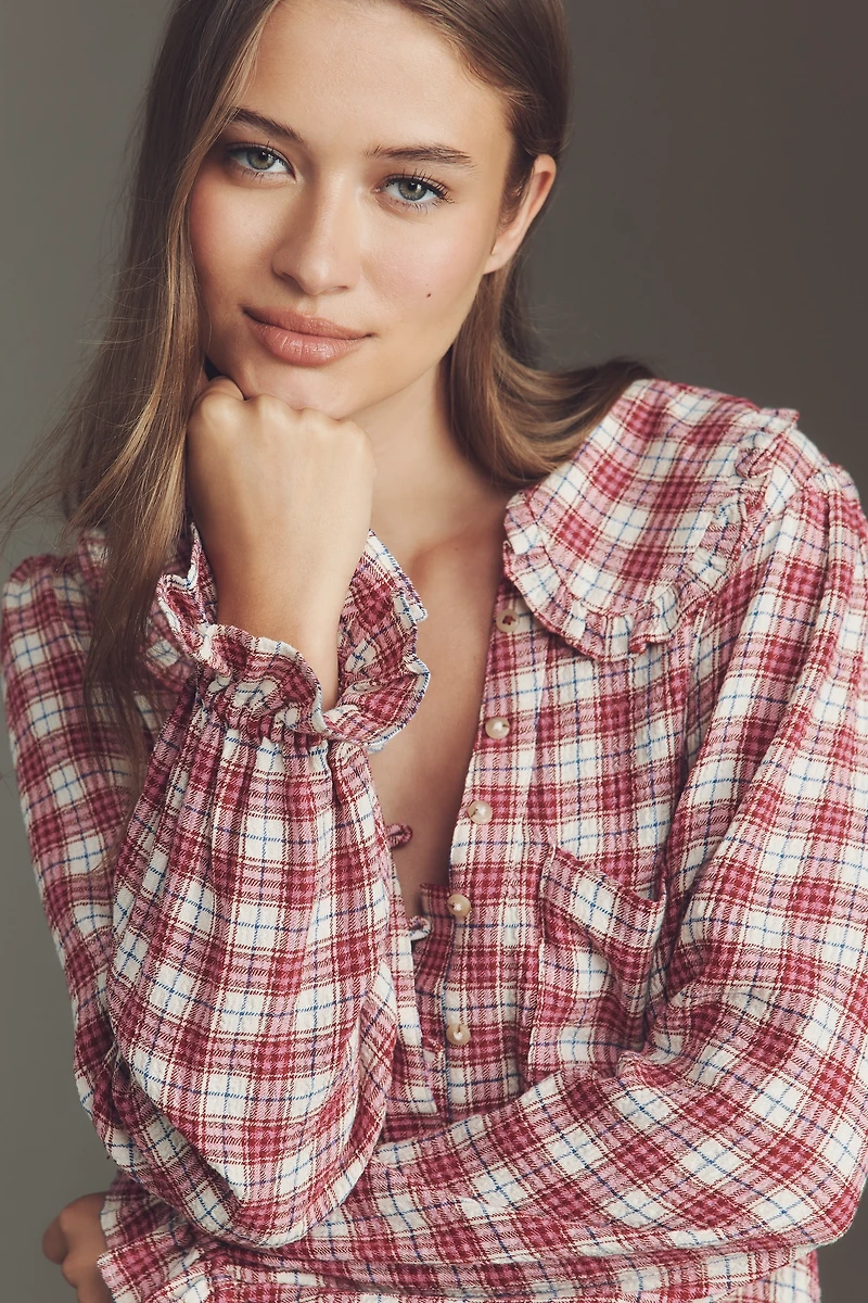 The Keira Long-Sleeve Plaid Blouse by Pilcro
