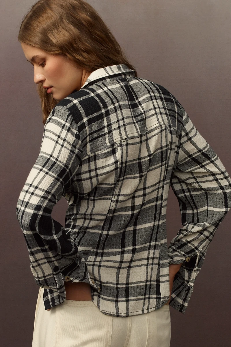 The Keaton Ruched Collared Blouse by Pilcro