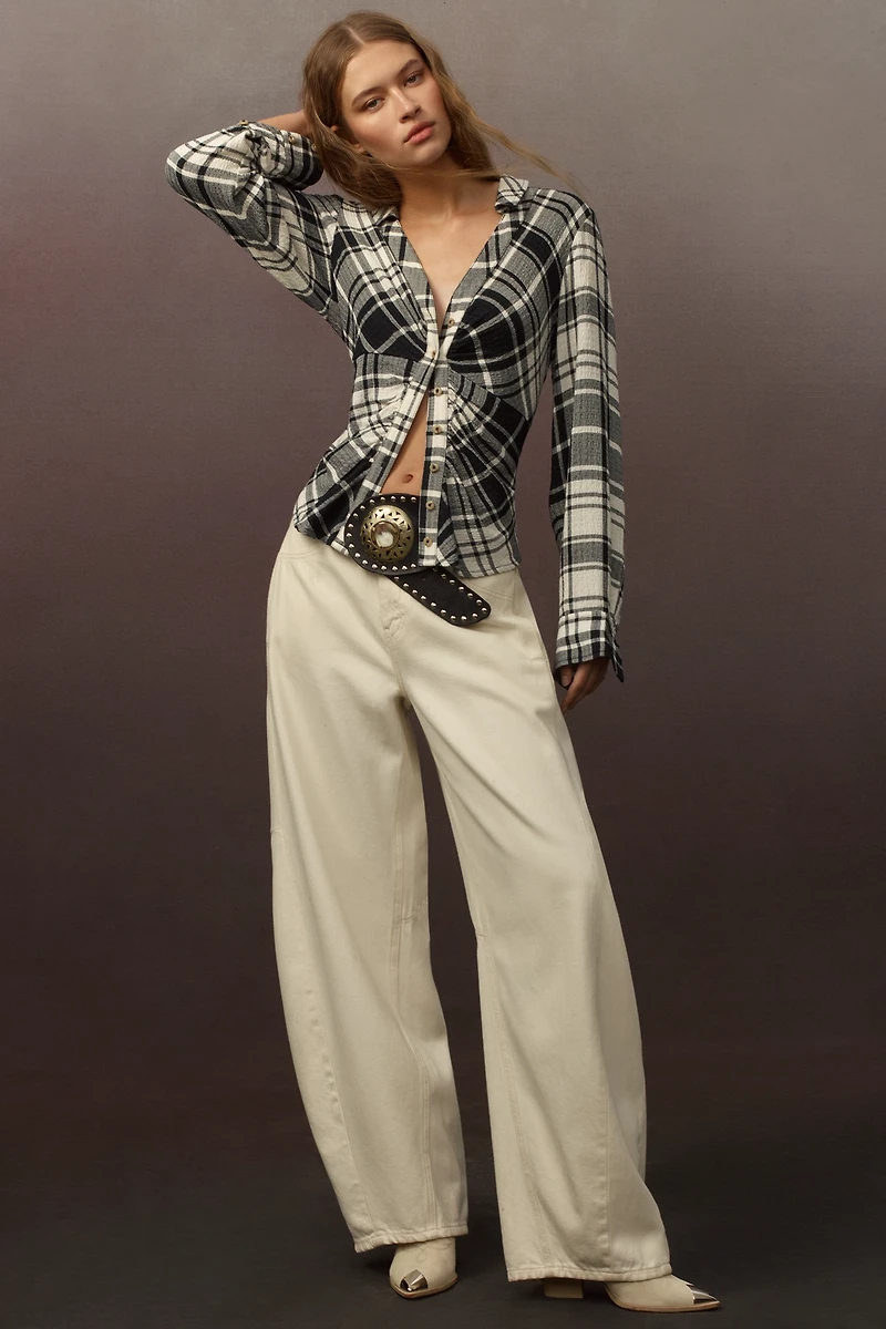 The Keaton Ruched Collared Blouse by Pilcro