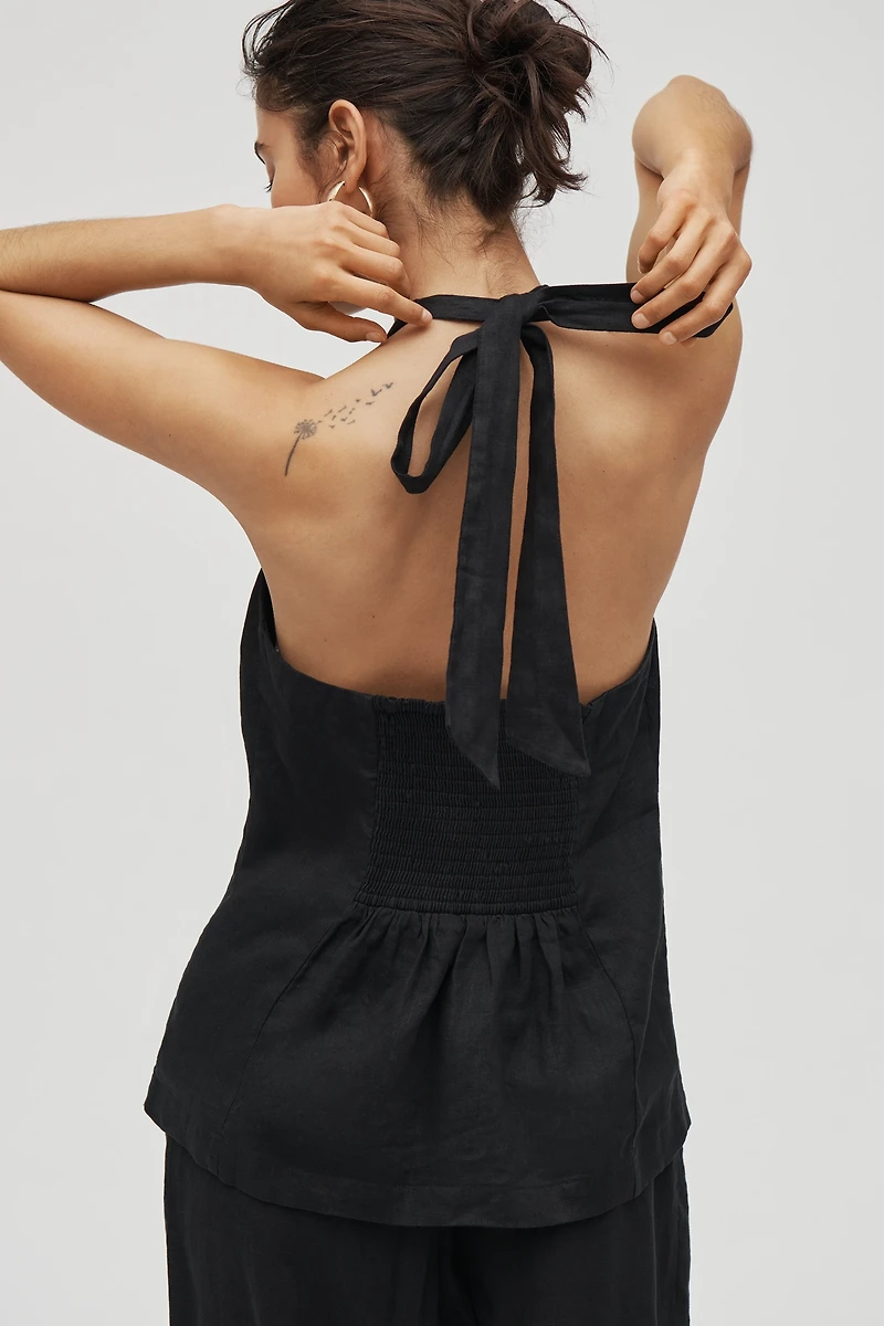 Maeve High-Neck Linen Asymmetric Long Tank