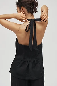 Maeve High-Neck Linen Asymmetric Long Tank