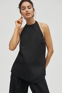 Maeve High-Neck Linen Asymmetric Long Tank