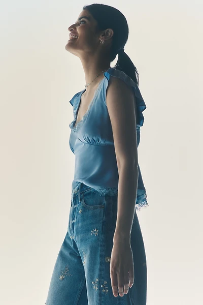 By Anthropologie Silky Lace Appliqué Top