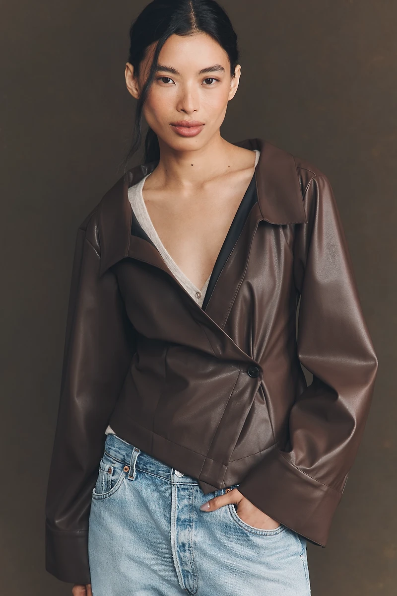 Maeve Faux-Leather Wrap Top
